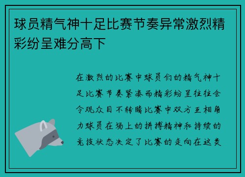 球员精气神十足比赛节奏异常激烈精彩纷呈难分高下